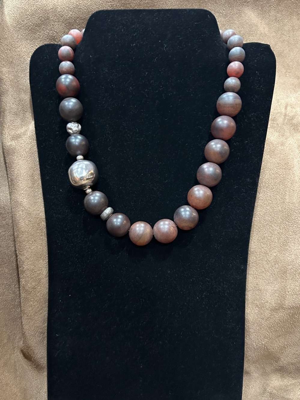 Agate Necklace with large  Electroformed Sterling Silver accents